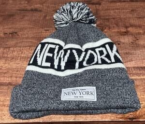 E by Elidan “The Big Apple New York” Unisex Blue Beanie Hat w/ Pom